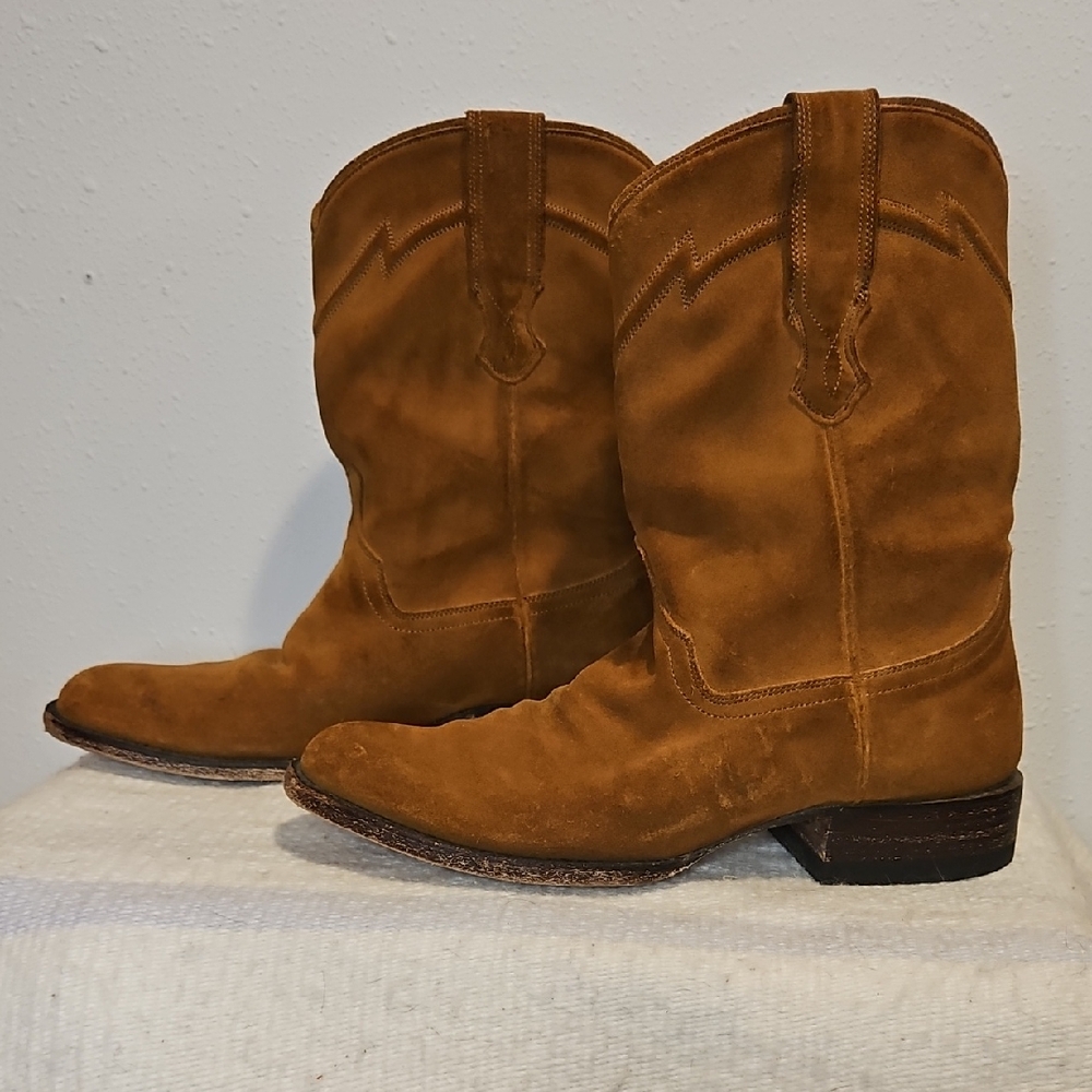 Cuero Brown Suede Cowboy Boots Mens Sz. 8D Handmade In Mexico